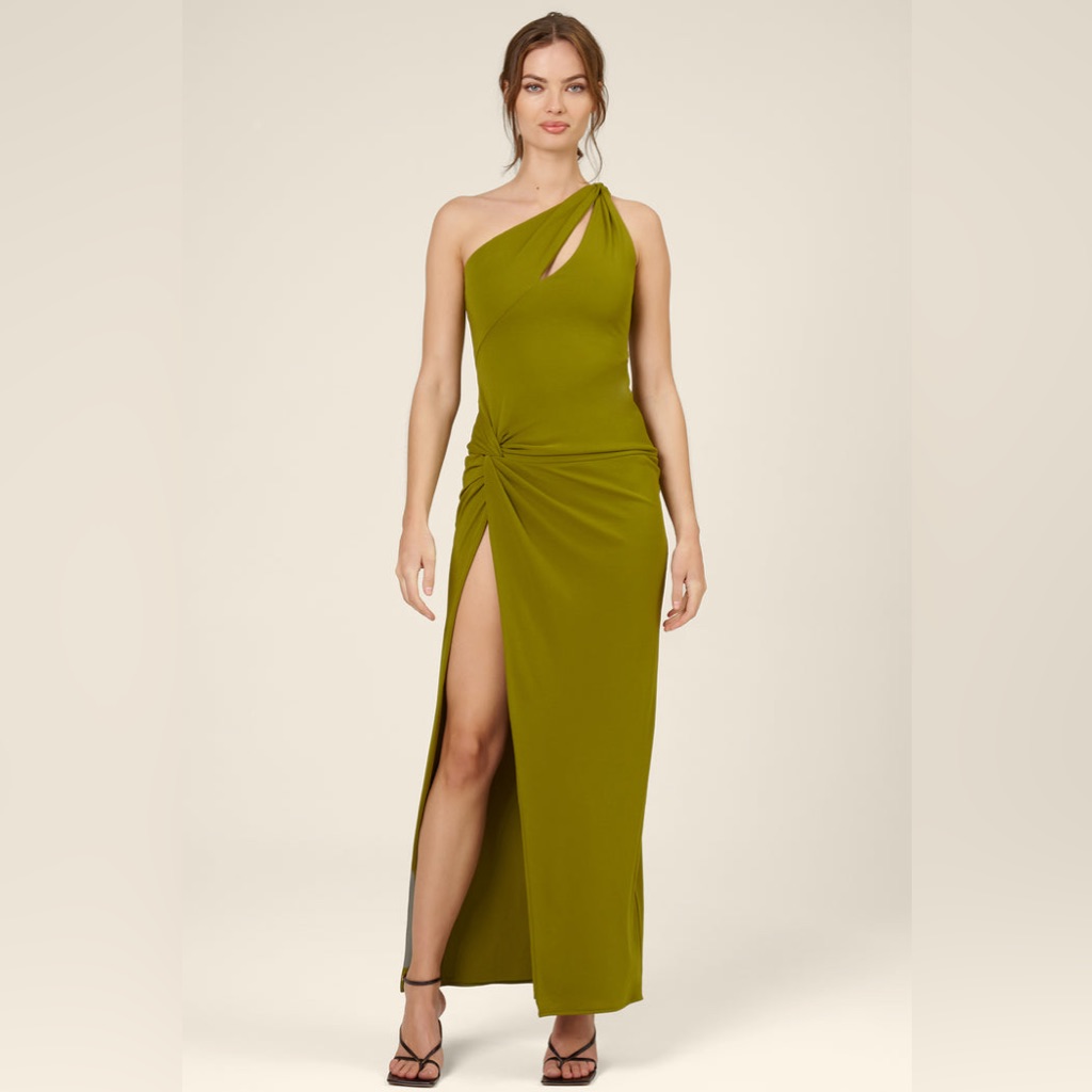 Nicholas Kinley Dress In Moss Green, Womenâs Size 10 - Formal One Shoulder Slit